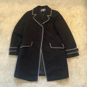 Ann Taylor Black Pea Coat with White Piping Detail